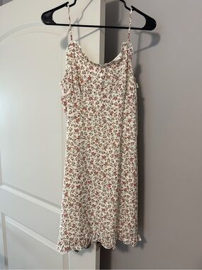Doe & Rae Cream Mini Slip Dress with Pink Floral Print